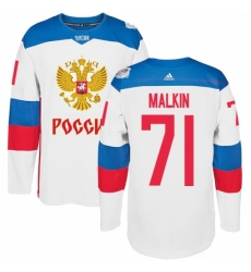 Men's Adidas Team Russia #71 Evgeni Malkin Authentic White Home 2016 World Cup of Hockey Jersey