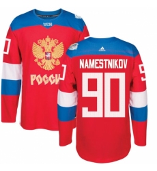 Men's Adidas Team Russia #90 Vladislav Namestnikov Authentic Red Away 2016 World Cup of Hockey Jersey