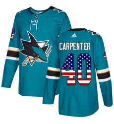 Men's Adidas San Jose Sharks #40 Ryan Carpenter Authentic Teal Green USA Flag Fashion NHL Jersey