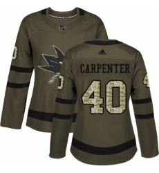 Women's Adidas San Jose Sharks #40 Ryan Carpenter Authentic Green Salute to Service NHL Jersey