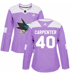 Women's Adidas San Jose Sharks #40 Ryan Carpenter Authentic Purple Fights Cancer Practice NHL Jersey