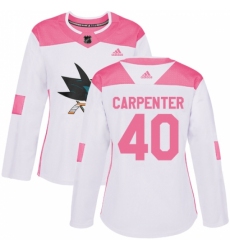 Women's Adidas San Jose Sharks #40 Ryan Carpenter Authentic White/Pink Fashion NHL Jersey