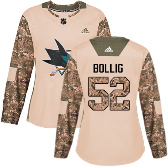 Women's Adidas San Jose Sharks #52 Brandon Bollig Authentic Camo Veterans Day Practice NHL Jersey Women's Adidas San Jose Sharks #52 Brandon Bollig Authentic Camo Veterans Day Practice NHL Jersey