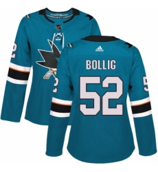 Women's Adidas San Jose Sharks #52 Brandon Bollig Authentic Teal Green Home NHL Jersey