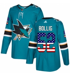 Youth Adidas San Jose Sharks #52 Brandon Bollig Authentic Teal Green USA Flag Fashion NHL Jersey