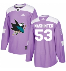 Men's Adidas San Jose Sharks #53 Brandon Mashinter Authentic Purple Fights Cancer Practice NHL Jersey