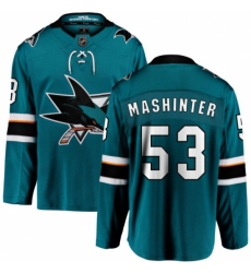 Men's San Jose Sharks #53 Brandon Mashinter Fanatics Branded Teal Green Home Breakaway NHL Jersey
