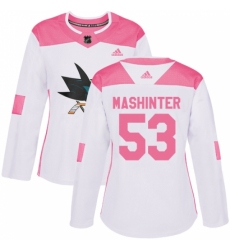 Women's Adidas San Jose Sharks #53 Brandon Mashinter Authentic White/Pink Fashion NHL Jersey