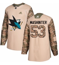 Youth Adidas San Jose Sharks #53 Brandon Mashinter Authentic Camo Veterans Day Practice NHL Jersey