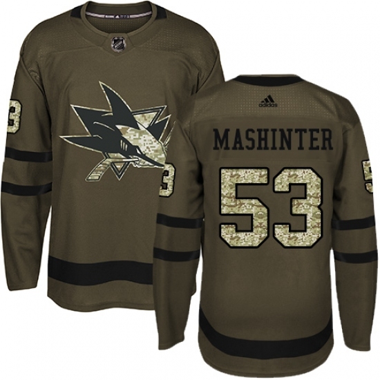 Youth Adidas San Jose Sharks #53 Brandon Mashinter Authentic Green Salute to Service NHL Jersey Youth Adidas San Jose Sharks #53 Brandon Mashinter Authentic Green Salute to Service NHL Jersey