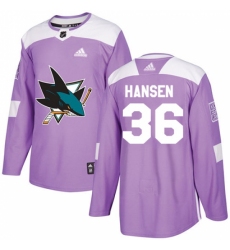 Men's Adidas San Jose Sharks #36 Jannik Hansen Authentic Purple Fights Cancer Practice NHL Jersey