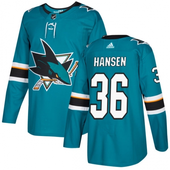 Men's Adidas San Jose Sharks #36 Jannik Hansen Authentic Teal Green Home NHL Jersey Men's Adidas San Jose Sharks #36 Jannik Hansen Authentic Teal Green Home NHL Jersey