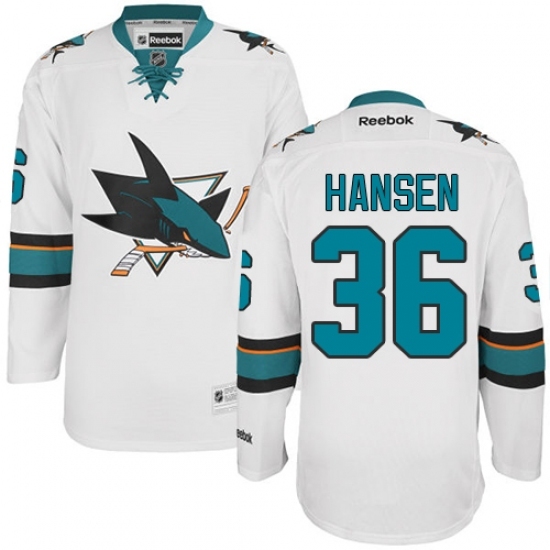 Men's Reebok San Jose Sharks #36 Jannik Hansen Authentic White Away NHL Jersey Men's Reebok San Jose Sharks #36 Jannik Hansen Authentic White Away NHL Jersey