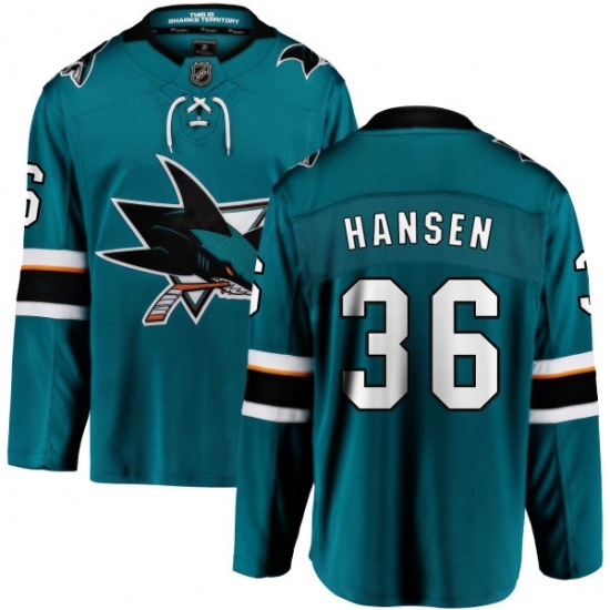 Men's San Jose Sharks #36 Jannik Hansen Fanatics Branded Teal Green Home Breakaway NHL Jersey Men's San Jose Sharks #36 Jannik Hansen Fanatics Branded Teal Green Home Breakaway NHL Jersey