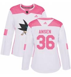 Women's Adidas San Jose Sharks #36 Jannik Hansen Authentic White/Pink Fashion NHL Jersey