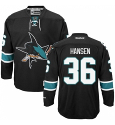 Youth Reebok San Jose Sharks #36 Jannik Hansen Authentic Black Third NHL Jersey