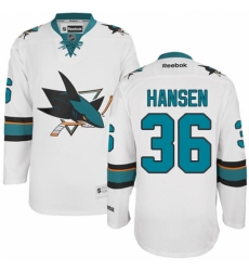 Youth Reebok San Jose Sharks #36 Jannik Hansen Authentic White Away NHL Jersey