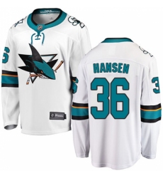 Youth San Jose Sharks #36 Jannik Hansen Fanatics Branded White Away Breakaway NHL Jersey
