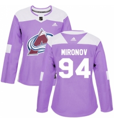 Women's Adidas Colorado Avalanche #94 Andrei Mironov Authentic Purple Fights Cancer Practice NHL Jersey