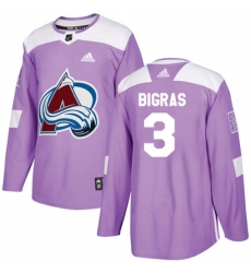 Men's Adidas Colorado Avalanche #3 Chris Bigras Authentic Purple Fights Cancer Practice NHL Jersey
