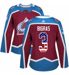 Women's Adidas Colorado Avalanche #3 Chris Bigras Authentic Burgundy Red USA Flag Fashion NHL Jersey