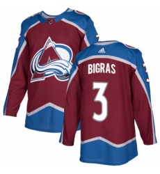 Youth Adidas Colorado Avalanche #3 Chris Bigras Authentic Burgundy Red Home NHL Jersey