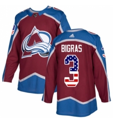 Youth Adidas Colorado Avalanche #3 Chris Bigras Authentic Burgundy Red USA Flag Fashion NHL Jersey