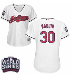 Women's Majestic Cleveland Indians #30 Tyler Naquin Authentic White Home 2016 World Series Bound Cool Base MLB Jersey