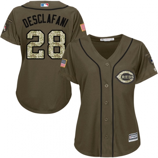 Women's Majestic Cincinnati Reds #28 Anthony DeSclafani Replica Green Salute to Service MLB Jersey Women's Majestic Cincinnati Reds #28 Anthony DeSclafani Replica Green Salute to Service MLB Jersey