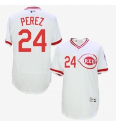 Men's Majestic Cincinnati Reds #24 Tony Perez White Flexbase Authentic Collection Cooperstown MLB Jersey