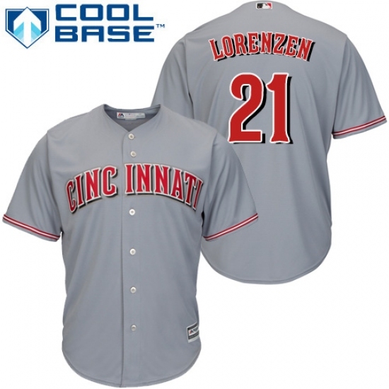 Men's Majestic Cincinnati Reds #21 Michael Lorenzen Replica Grey Road Cool Base MLB Jersey Men's Majestic Cincinnati Reds #21 Michael Lorenzen Replica Grey Road Cool Base MLB Jersey