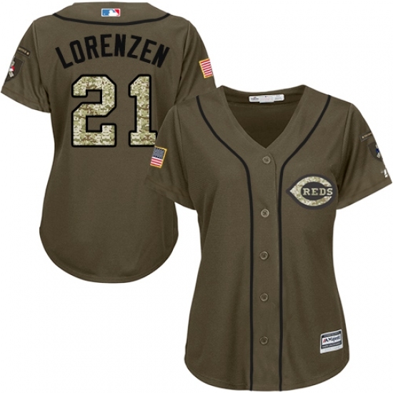 Women's Majestic Cincinnati Reds #21 Michael Lorenzen Replica Green Salute to Service MLB Jersey Women's Majestic Cincinnati Reds #21 Michael Lorenzen Replica Green Salute to Service MLB Jersey