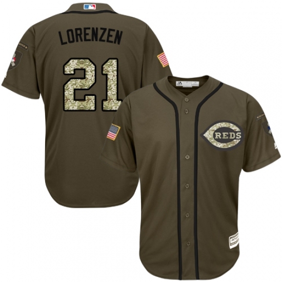 Youth Majestic Cincinnati Reds #21 Michael Lorenzen Replica Green Salute to Service MLB Jersey Youth Majestic Cincinnati Reds #21 Michael Lorenzen Replica Green Salute to Service MLB Jersey