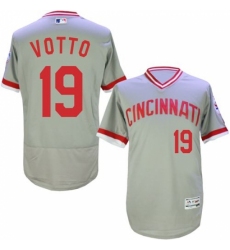 Men's Majestic Cincinnati Reds #19 Joey Votto Grey Flexbase Authentic Collection Cooperstown MLB Jersey