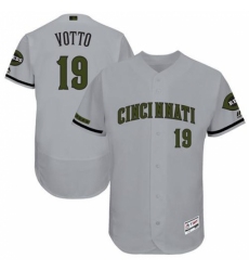 Men's Majestic Cincinnati Reds #19 Joey Votto Grey Flexbase Authentic Collection Memorial Day MLB Jersey