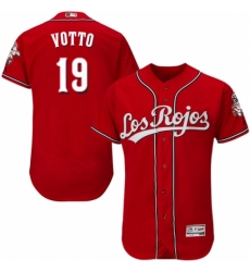 Men's Majestic Cincinnati Reds #19 Joey Votto Red Los Rojos Flexbase Authentic Collection MLB Jersey