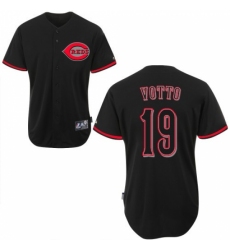 Men's Majestic Cincinnati Reds #19 Joey Votto Replica Black Fashion MLB Jersey