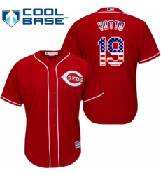 Men's Majestic Cincinnati Reds #19 Joey Votto Replica Red USA Flag Fashion Cool Base MLB Jersey