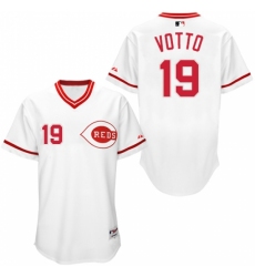 Men's Majestic Cincinnati Reds #19 Joey Votto Replica White 1990 Turn Back The Clock MLB Jersey