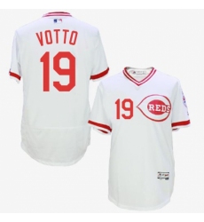 Men's Majestic Cincinnati Reds #19 Joey Votto White Flexbase Authentic Collection Cooperstown MLB Jersey