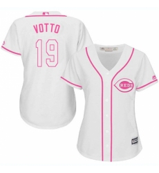 Women's Majestic Cincinnati Reds #19 Joey Votto Replica White Fashion Cool Base MLB Jersey