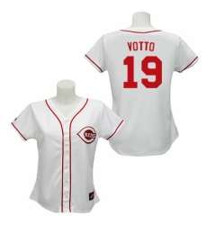 Women's Majestic Cincinnati Reds #19 Joey Votto Replica White MLB Jersey