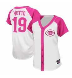 Women's Majestic Cincinnati Reds #19 Joey Votto Replica White/Pink Splash Fashion MLB Jersey