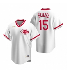 Men's Nike Cincinnati Reds #15 Nick Senzel White Cooperstown Collection Home Stitched Baseball Jersey