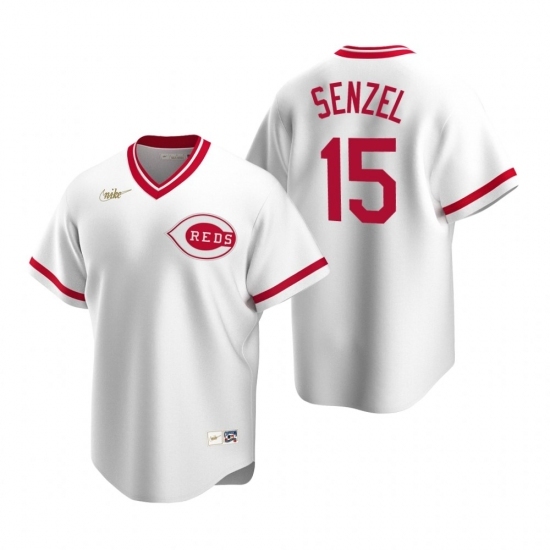 Men's Nike Cincinnati Reds #15 Nick Senzel White Cooperstown Collection Home Stitched Baseball Jersey Men's Nike Cincinnati Reds #15 Nick Senzel White Cooperstown Collection Home Stitched Baseball Jersey