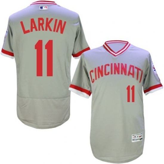 Men's Majestic Cincinnati Reds #11 Barry Larkin Grey Flexbase Authentic Collection Cooperstown MLB Jersey Men's Majestic Cincinnati Reds #11 Barry Larkin Grey Flexbase Authentic Collection Cooperstown MLB Jersey