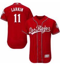 Men's Majestic Cincinnati Reds #11 Barry Larkin Red Los Rojos Flexbase Authentic Collection MLB Jersey