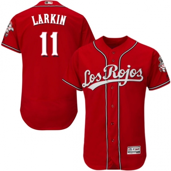 Men's Majestic Cincinnati Reds #11 Barry Larkin Red Los Rojos Flexbase Authentic Collection MLB Jersey Men's Majestic Cincinnati Reds #11 Barry Larkin Red Los Rojos Flexbase Authentic Collection MLB Jersey