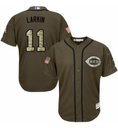 Men's Majestic Cincinnati Reds #11 Barry Larkin Replica Green Salute to Service MLB Jersey Men's Majestic Cincinnati Reds #11 Barry Larkin Replica Green Salute to Service MLB Jersey