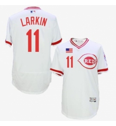 Men's Majestic Cincinnati Reds #11 Barry Larkin White Flexbase Authentic Collection Cooperstown MLB Jersey